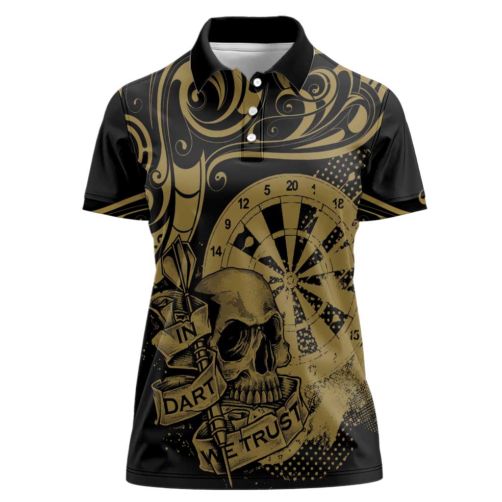 New Zealand Darts Women Polo Shirt Skull In Dart We Trust Maori Pattern - Polynesian Pride