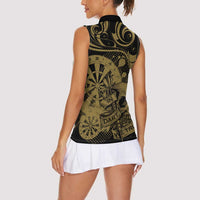 New Zealand Darts Women Sleeveless Polo Shirt Skull In Dart We Trust Maori Pattern - Polynesian Pride