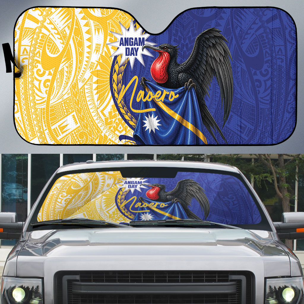 Nauru Angam Day Auto Sun Shade Naoero Frigatebird With Flag Proud