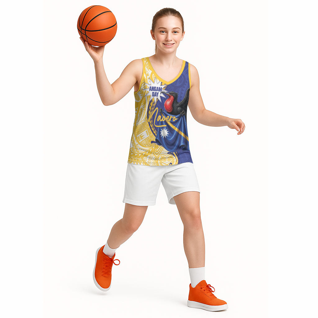 Personalised Nauru Angam Day Basketball Jersey Naoero Frigatebird With Flag Proud