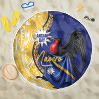 Nauru Angam Day Beach Blanket Naoero Frigatebird With Flag Proud