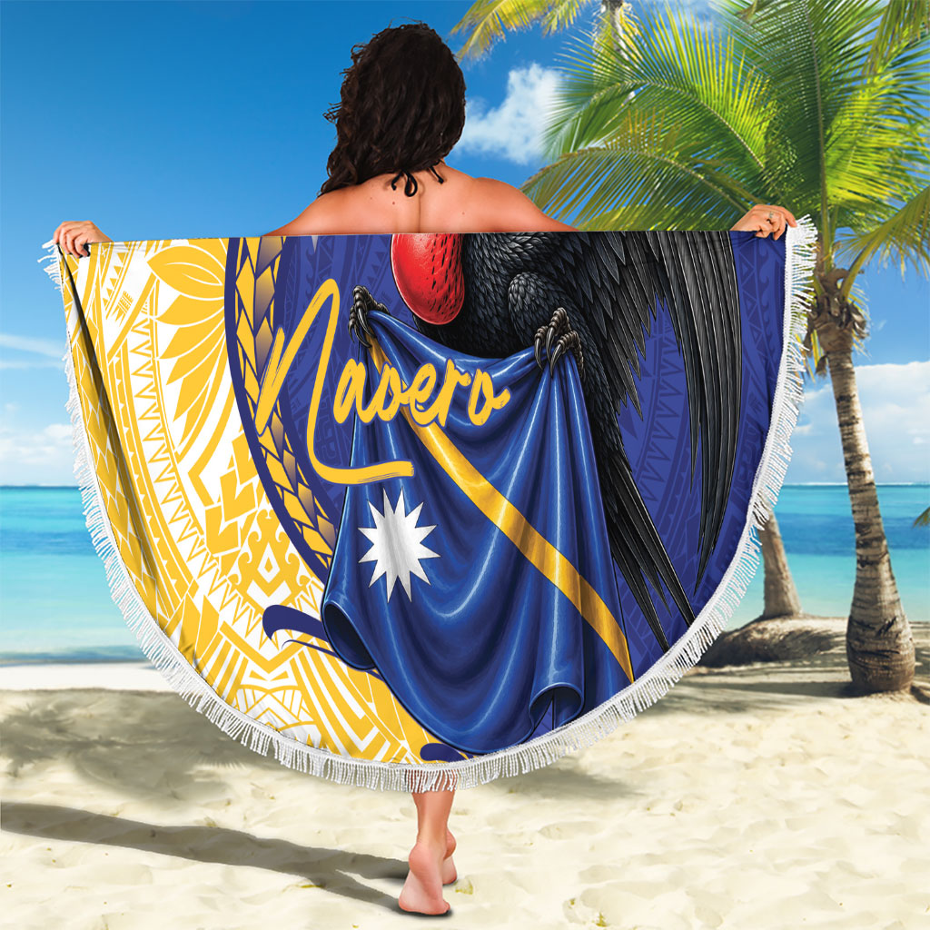 Nauru Angam Day Beach Blanket Naoero Frigatebird With Flag Proud
