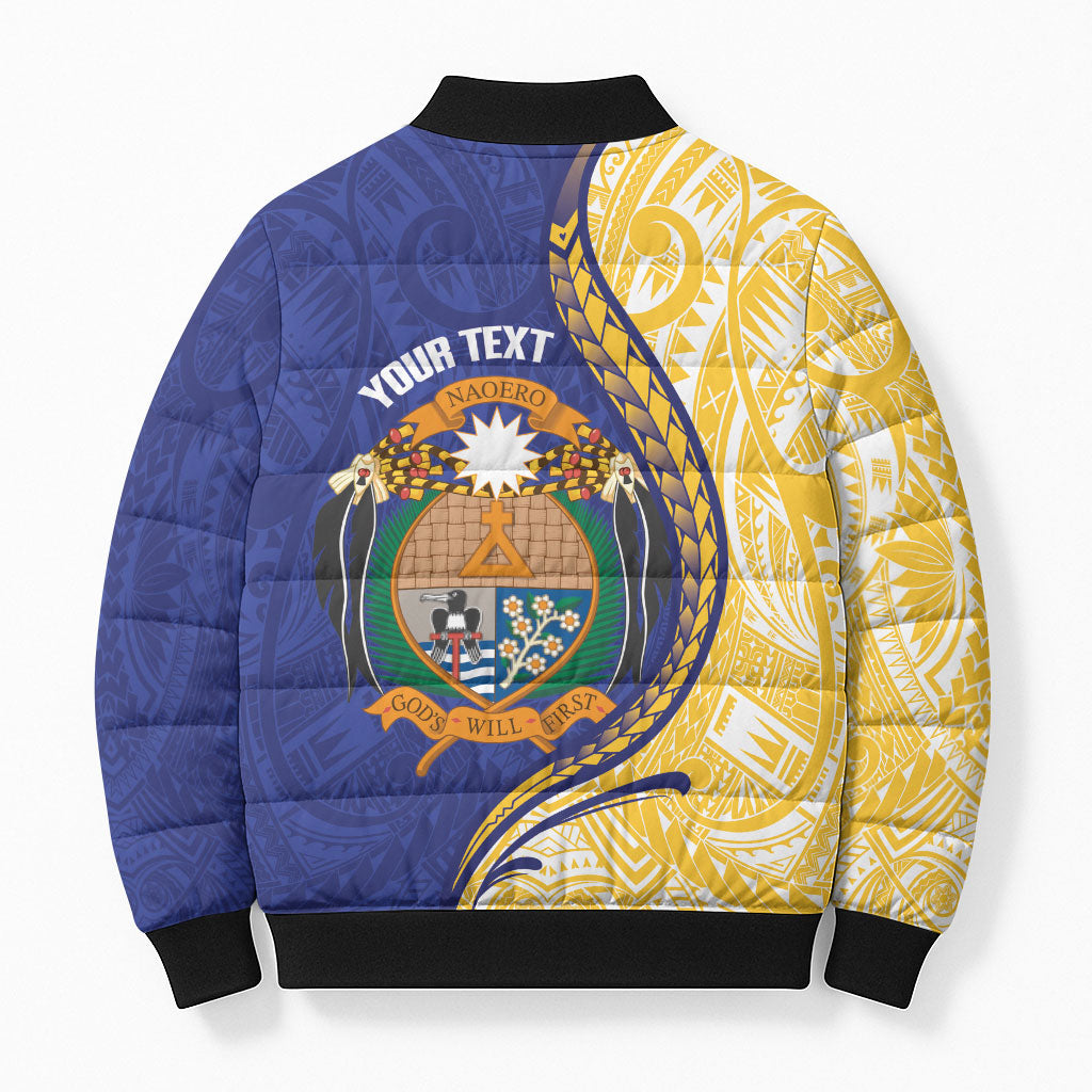 Personalised Nauru Angam Day Bomber Puffer Jacket Naoero Frigatebird With Flag Proud