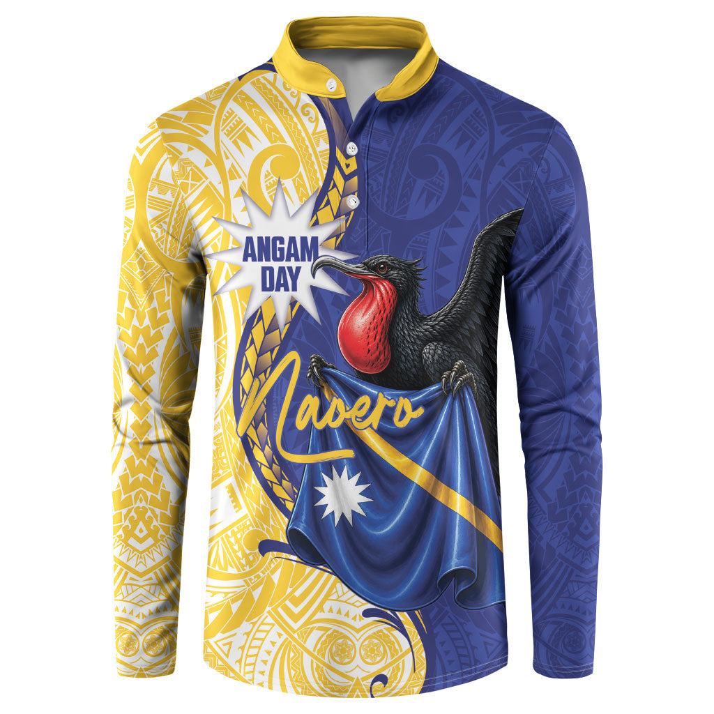 Personalised Nauru Angam Day Button Sweatshirt Naoero Frigatebird With Flag Proud