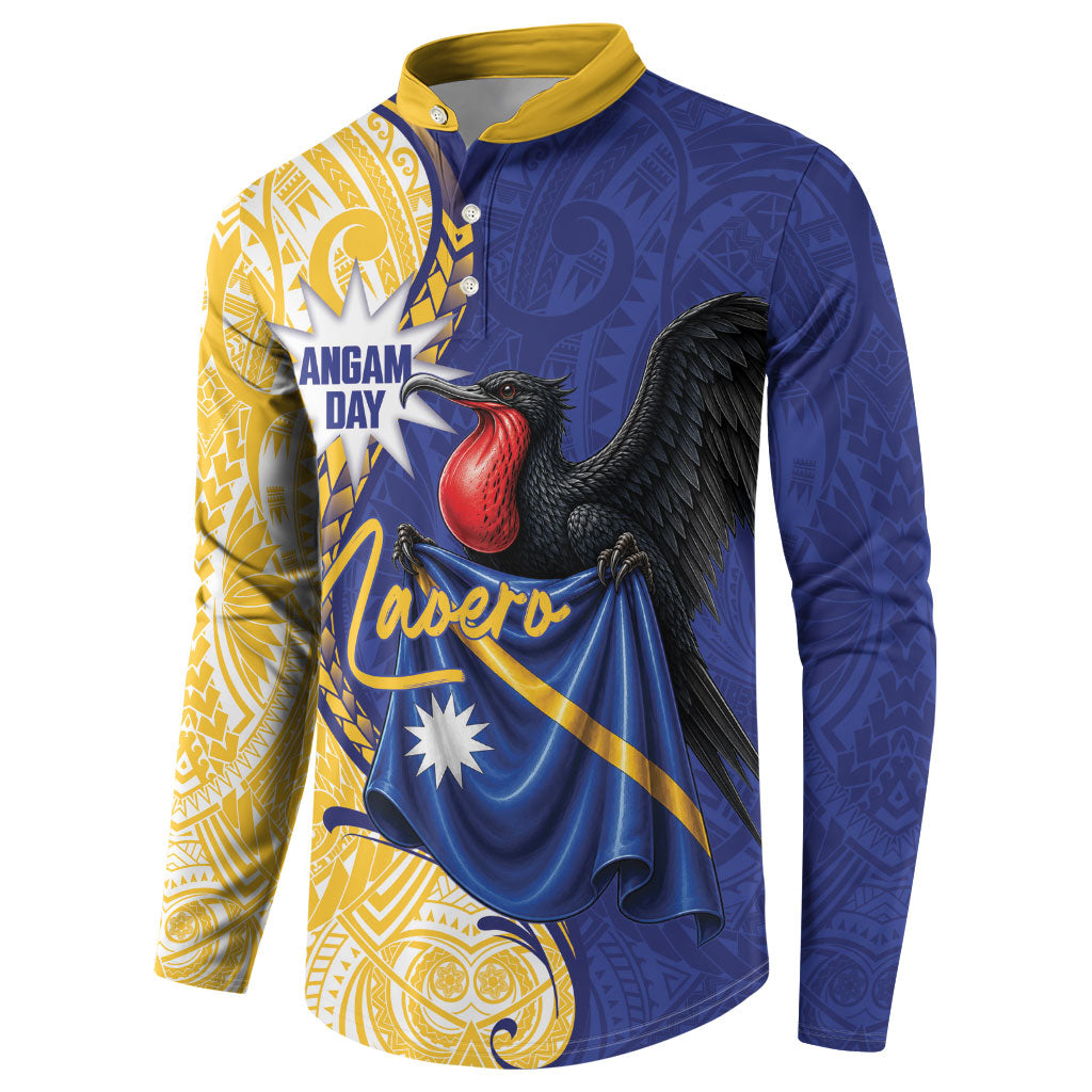 Personalised Nauru Angam Day Button Sweatshirt Naoero Frigatebird With Flag Proud