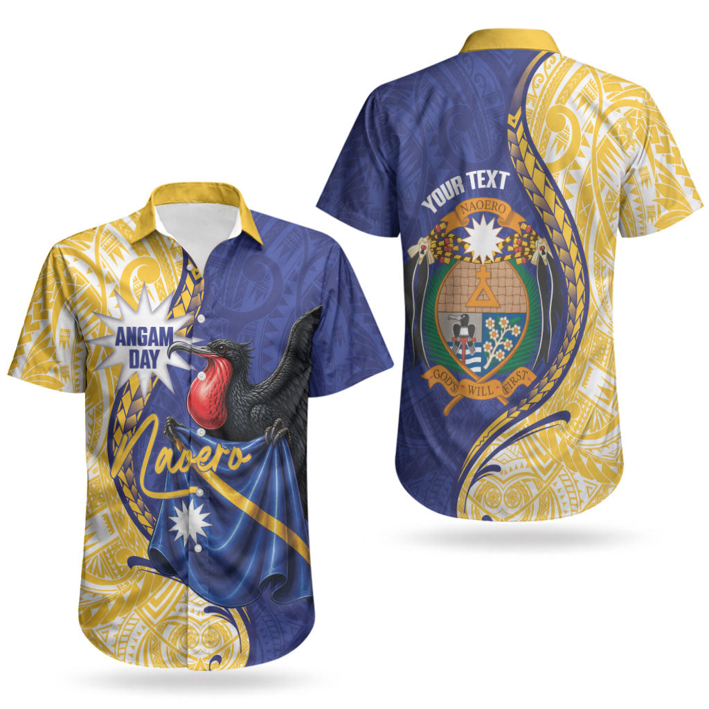 Personalised Nauru Angam Day Couples Matching Mermaid Dress and Hawaiian Shirt Naoero Frigatebird With Flag Proud