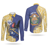 Personalised Nauru Angam Day Couples Matching Off Shoulder Maxi Dress and Long Sleeve Button Shirt Naoero Frigatebird With Flag Proud