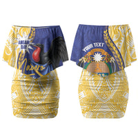 Personalised Nauru Angam Day Couples Matching Off Shoulder Short Dress and Long Sleeve Button Shirt Naoero Frigatebird With Flag Proud