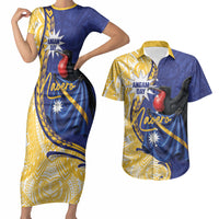 Personalised Nauru Angam Day Couples Matching Short Sleeve Bodycon Dress and Hawaiian Shirt Naoero Frigatebird With Flag Proud