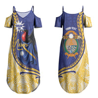 Personalised Nauru Angam Day Couples Matching Summer Maxi Dress and Long Sleeve Button Shirt Naoero Frigatebird With Flag Proud