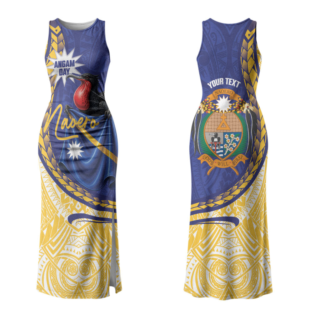 Personalised Nauru Angam Day Couples Matching Tank Maxi Dress and Hawaiian Shirt Naoero Frigatebird With Flag Proud