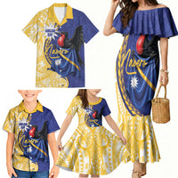 Personalised Nauru Angam Day Family Matching Mermaid Dress and Hawaiian Shirt Naoero Frigatebird With Flag Proud