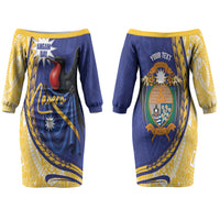 Personalised Nauru Angam Day Family Matching Off The Shoulder Long Sleeve Dress and Hawaiian Shirt Naoero Frigatebird With Flag Proud