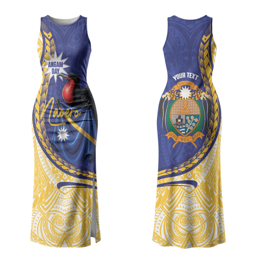Personalised Nauru Angam Day Family Matching Tank Maxi Dress and Hawaiian Shirt Naoero Frigatebird With Flag Proud