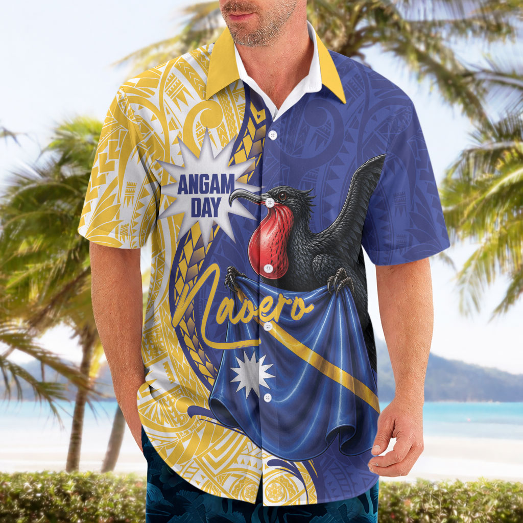 Personalised Nauru Angam Day Hawaiian Shirt Naoero Frigatebird With Flag Proud
