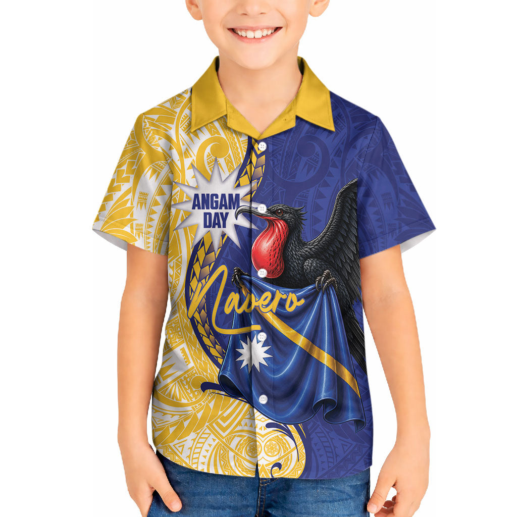 Personalised Nauru Angam Day Hawaiian Shirt Naoero Frigatebird With Flag Proud