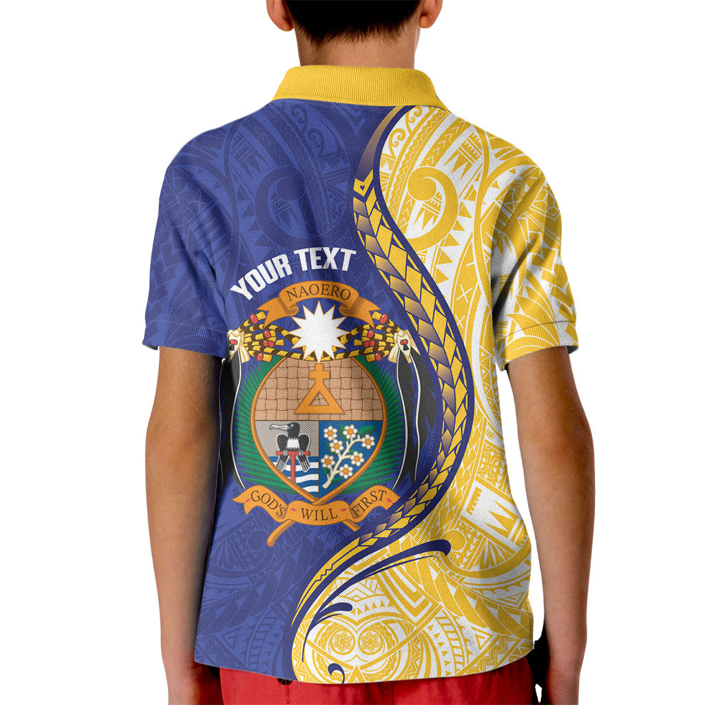 Personalised Nauru Angam Day Kid Polo Shirt Naoero Frigatebird With Flag Proud