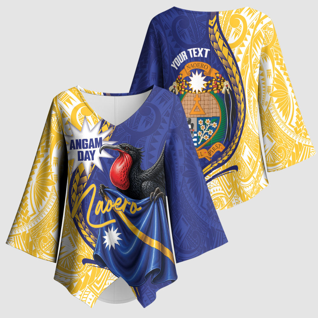 Personalised Nauru Angam Day Kimono Sleeve Blouse Naoero Frigatebird With Flag Proud