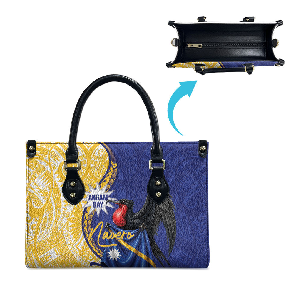 Nauru Angam Day Leather Bag Naoero Frigatebird With Flag Proud