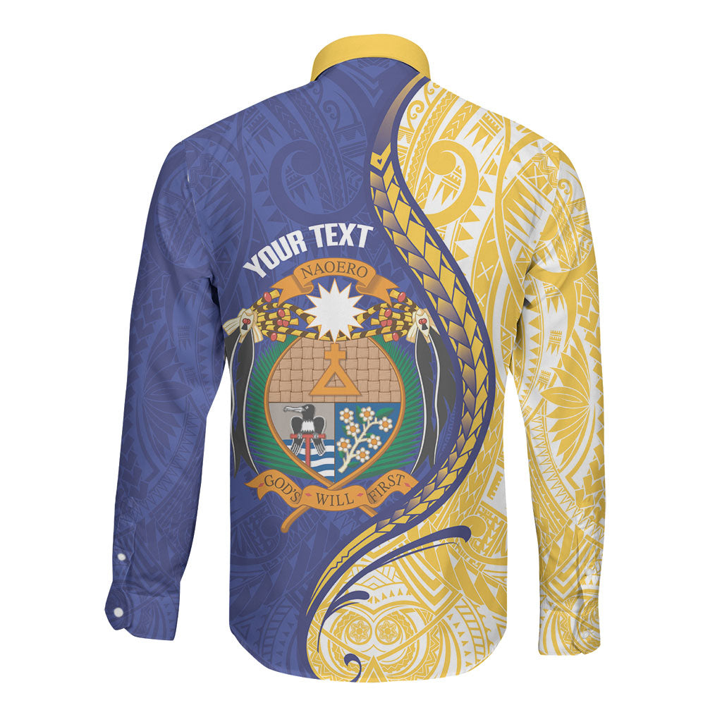 Personalised Nauru Angam Day Long Sleeve Button Shirt Naoero Frigatebird With Flag Proud