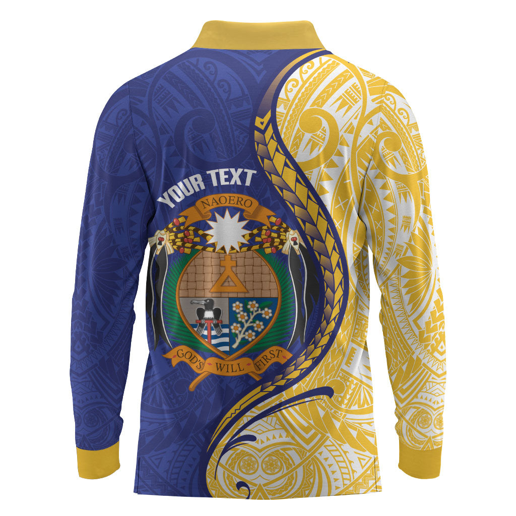 Personalised Nauru Angam Day Long Sleeve Polo Shirt Naoero Frigatebird With Flag Proud