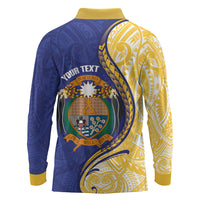 Personalised Nauru Angam Day Long Sleeve Polo Shirt Naoero Frigatebird With Flag Proud