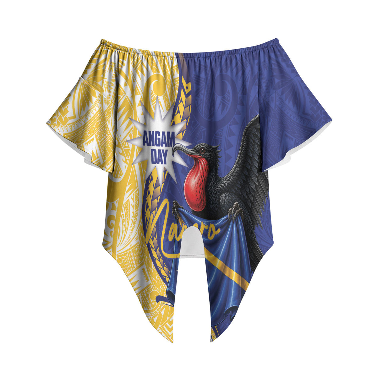Personalised Nauru Angam Day Off Shoulder Wrap Waist Top Naoero Frigatebird With Flag Proud
