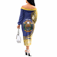 Personalised Nauru Angam Day Off The Shoulder Long Sleeve Dress Naoero Frigatebird With Flag Proud