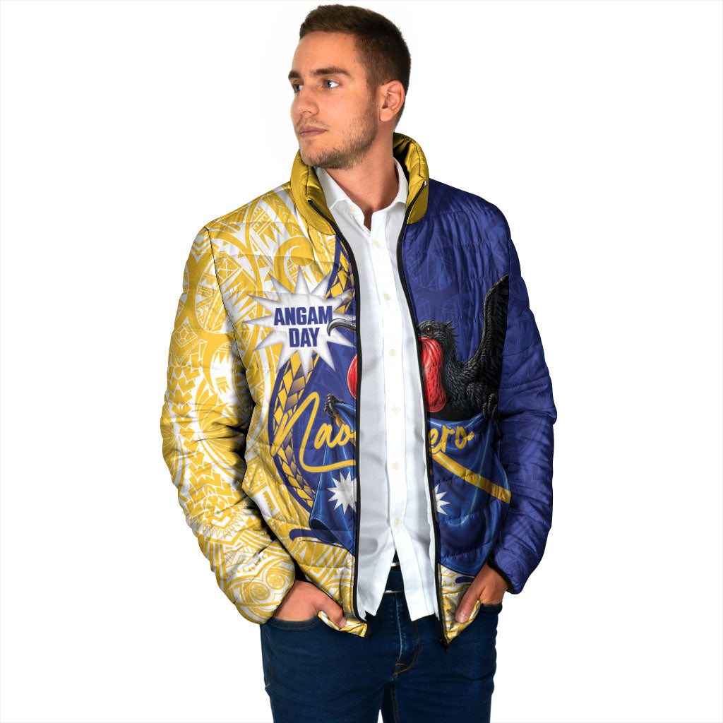 Personalised Nauru Angam Day Padded Jacket Naoero Frigatebird With Flag Proud