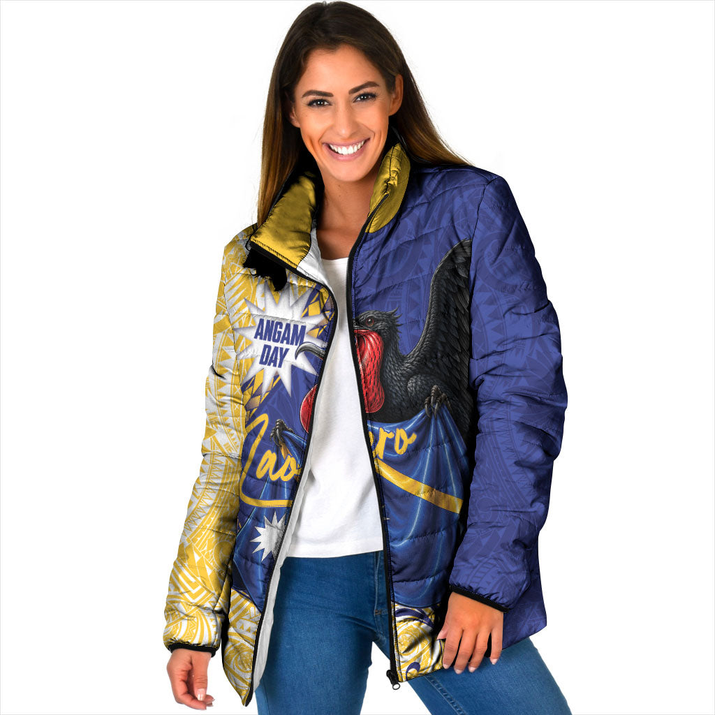 Personalised Nauru Angam Day Padded Jacket Naoero Frigatebird With Flag Proud