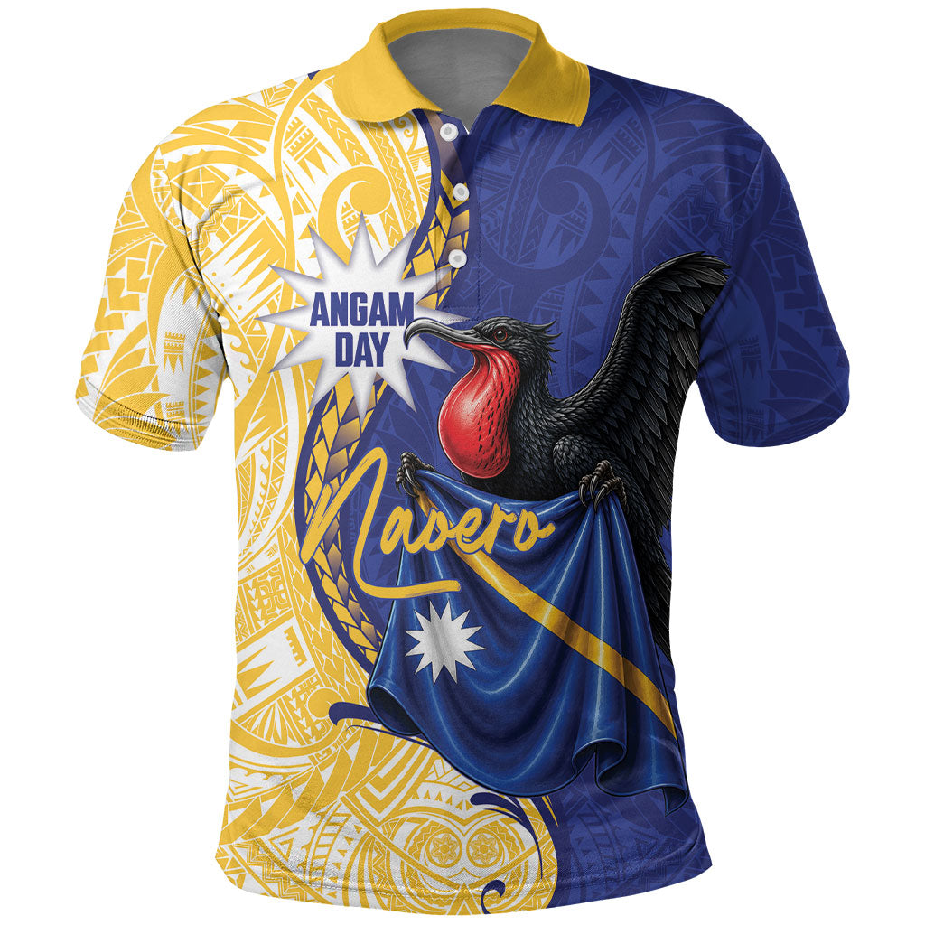 Personalised Nauru Angam Day Polo Shirt Naoero Frigatebird With Flag Proud
