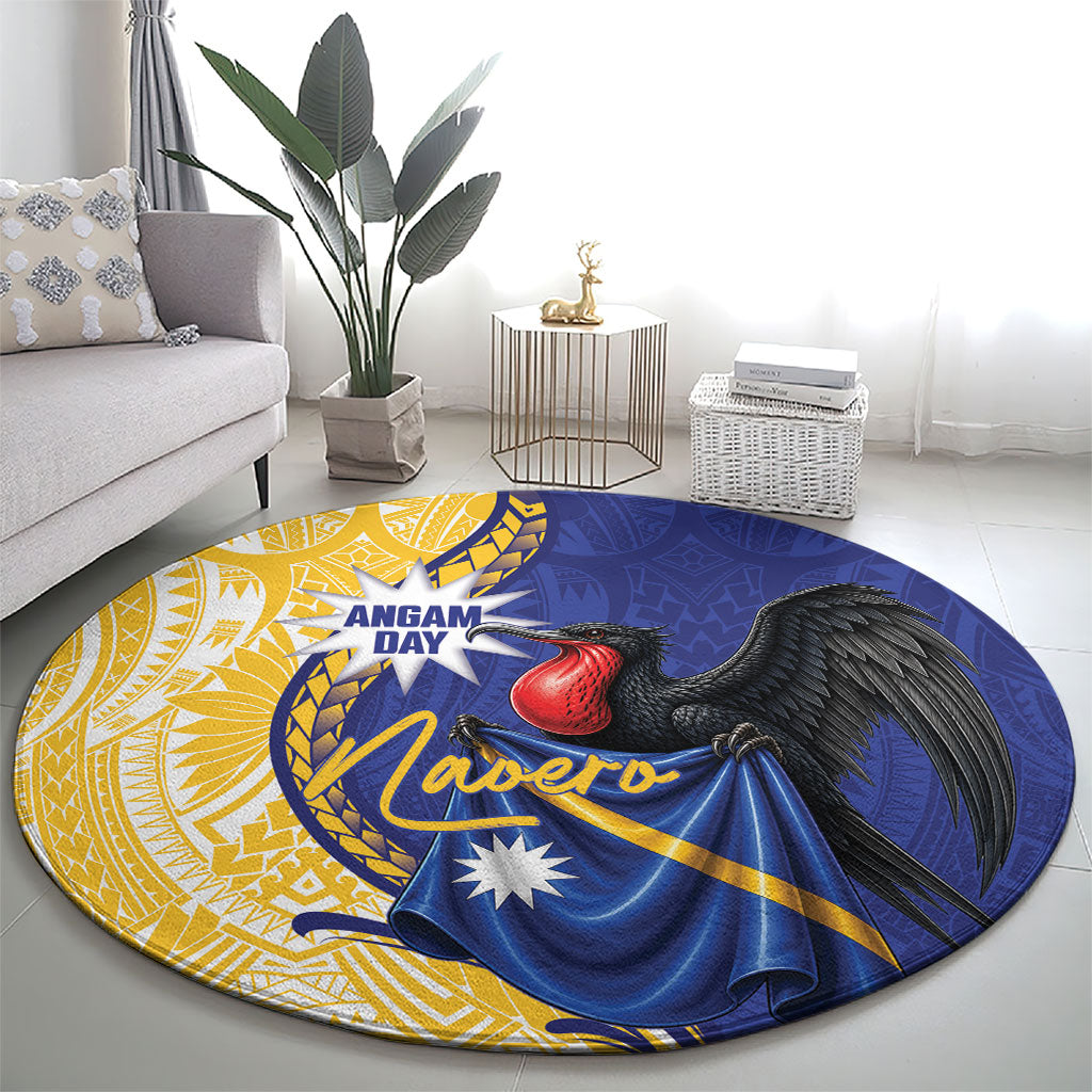 Nauru Angam Day Round Carpet Naoero Frigatebird With Flag Proud