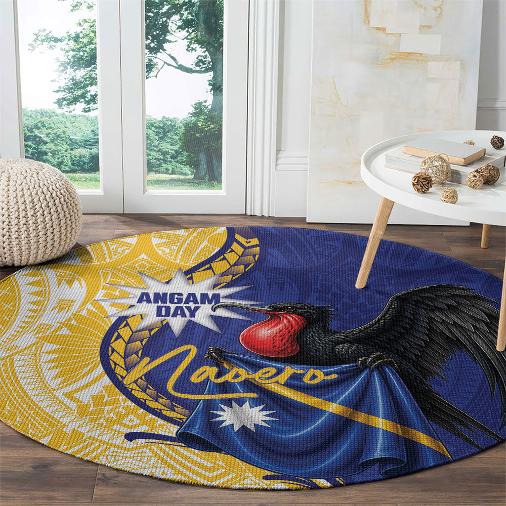 Nauru Angam Day Round Carpet Naoero Frigatebird With Flag Proud