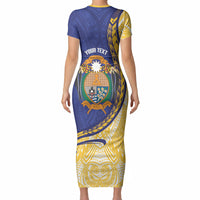Personalised Nauru Angam Day Short Sleeve Bodycon Dress Naoero Frigatebird With Flag Proud