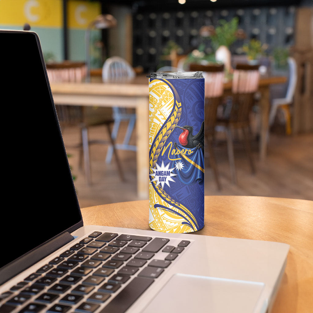 Personalised Nauru Angam Day Skinny Tumbler Naoero Frigatebird With Flag Proud