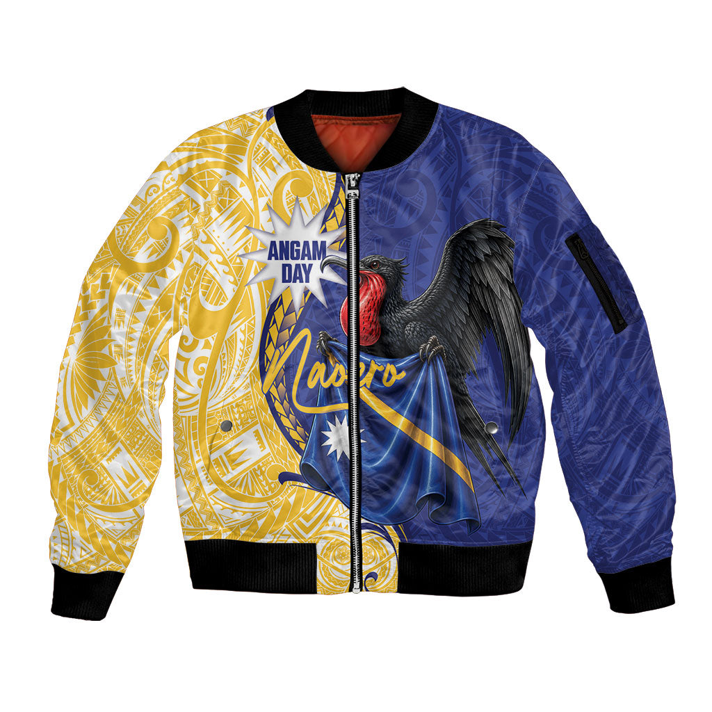 Personalised Nauru Angam Day Sleeve Zip Bomber Jacket Naoero Frigatebird With Flag Proud