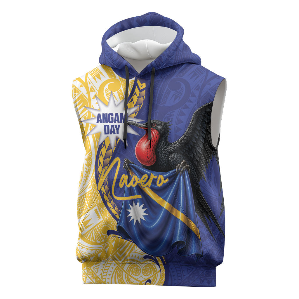 Personalised Nauru Angam Day Sleeveless Hoodie Naoero Frigatebird With Flag Proud