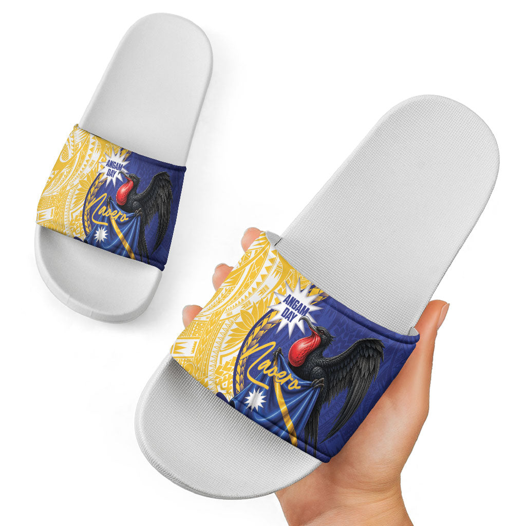 Nauru Angam Day Slide Sandals Naoero Frigatebird With Flag Proud
