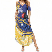 Personalised Nauru Angam Day Summer Maxi Dress Naoero Frigatebird With Flag Proud