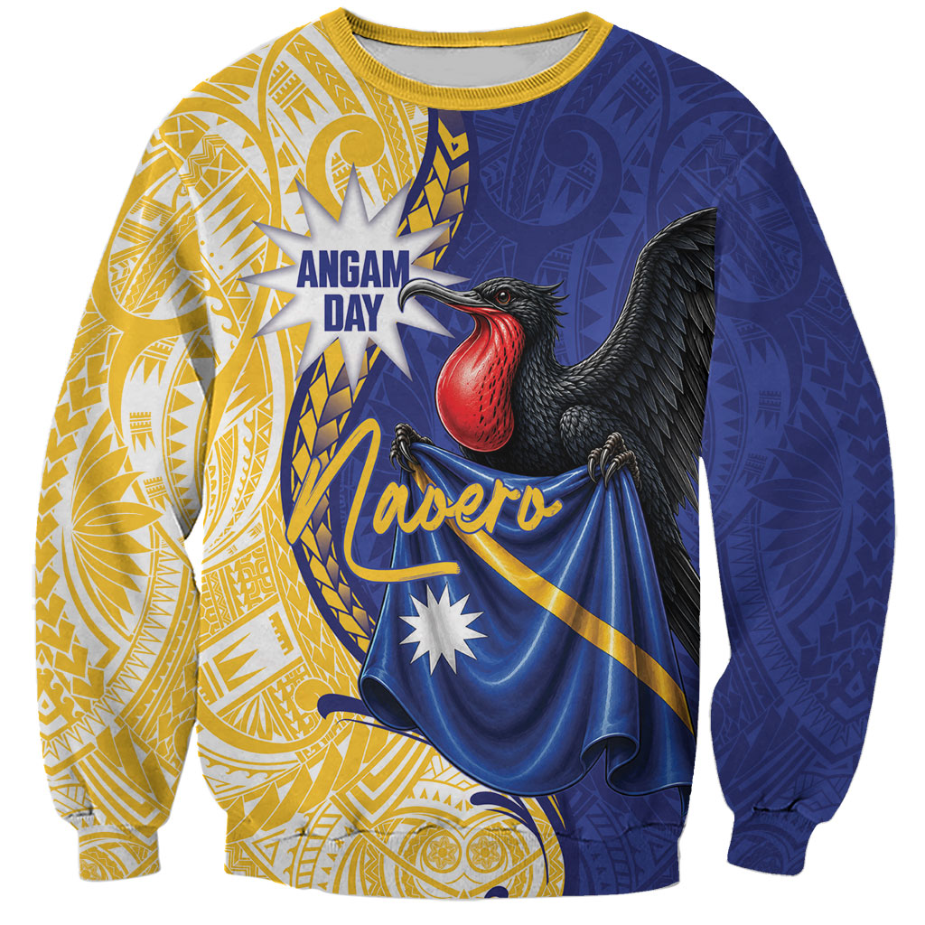 Personalised Nauru Angam Day Sweatshirt Naoero Frigatebird With Flag Proud