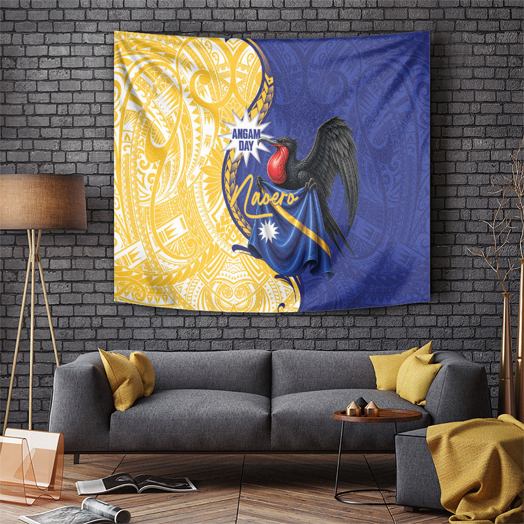 Nauru Angam Day Tapestry Naoero Frigatebird With Flag Proud