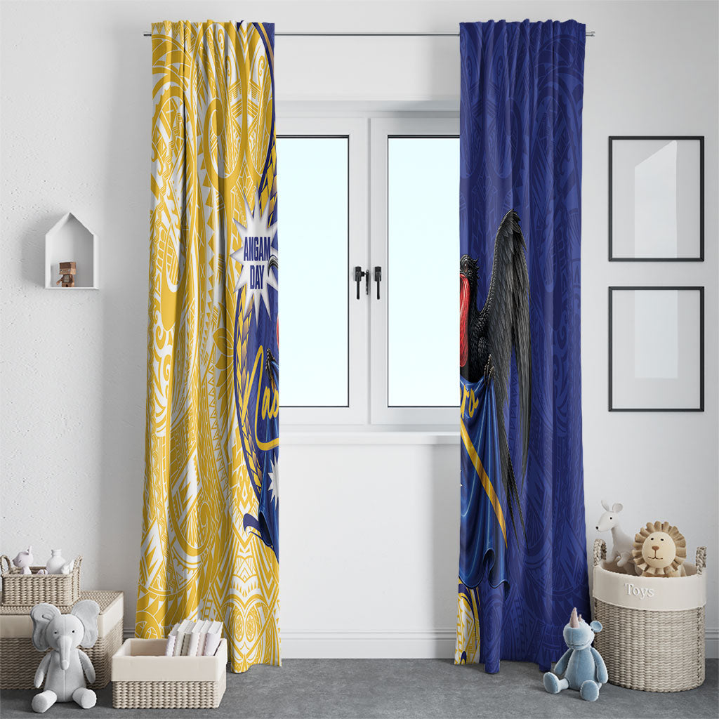 Nauru Angam Day Window Curtain Naoero Frigatebird With Flag Proud