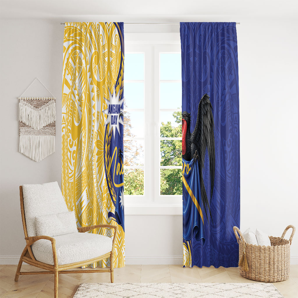 Nauru Angam Day Window Curtain Naoero Frigatebird With Flag Proud