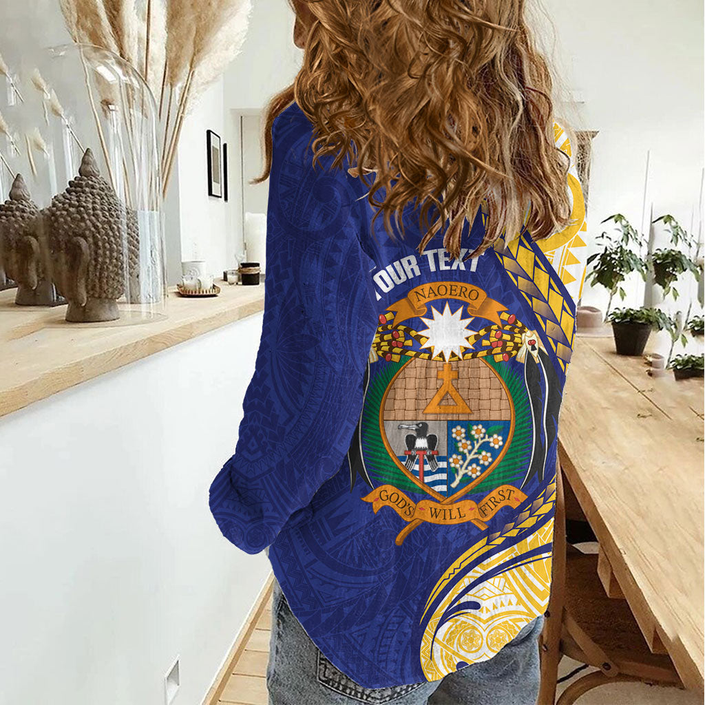 Personalised Nauru Angam Day Women Casual Shirt Naoero Frigatebird With Flag Proud