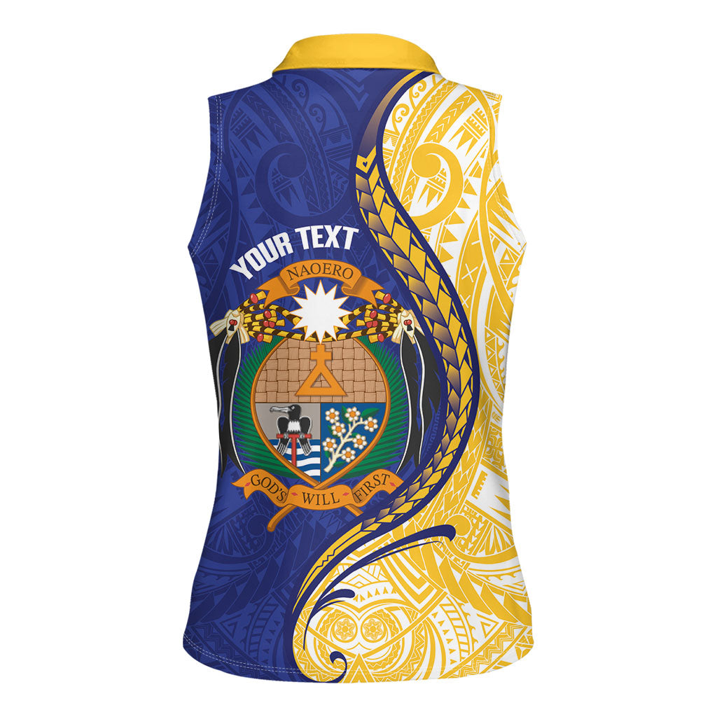 Personalised Nauru Angam Day Women Sleeveless Polo Shirt Naoero Frigatebird With Flag Proud