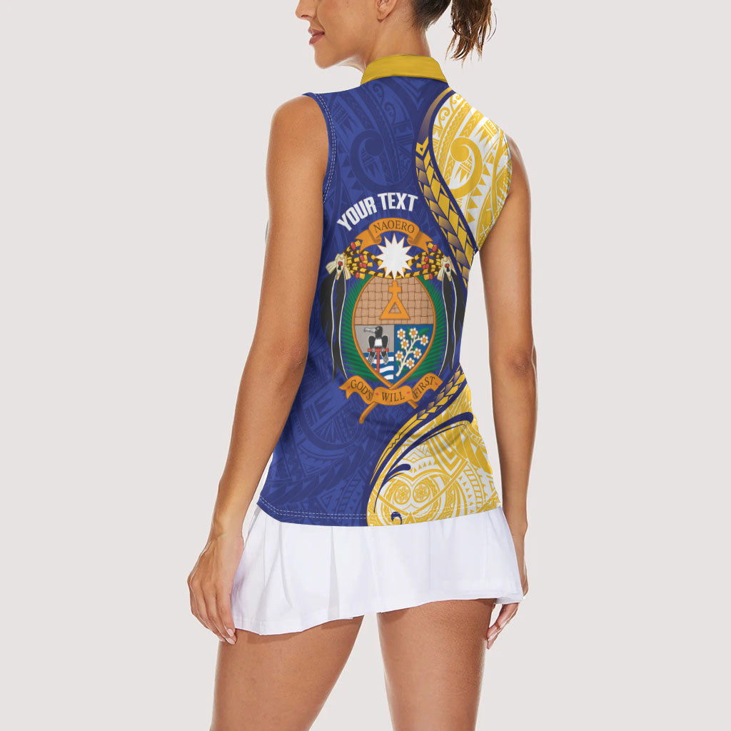 Personalised Nauru Angam Day Women Sleeveless Polo Shirt Naoero Frigatebird With Flag Proud