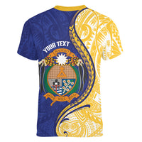 Personalised Nauru Angam Day Women V-Neck T-Shirt Naoero Frigatebird With Flag Proud