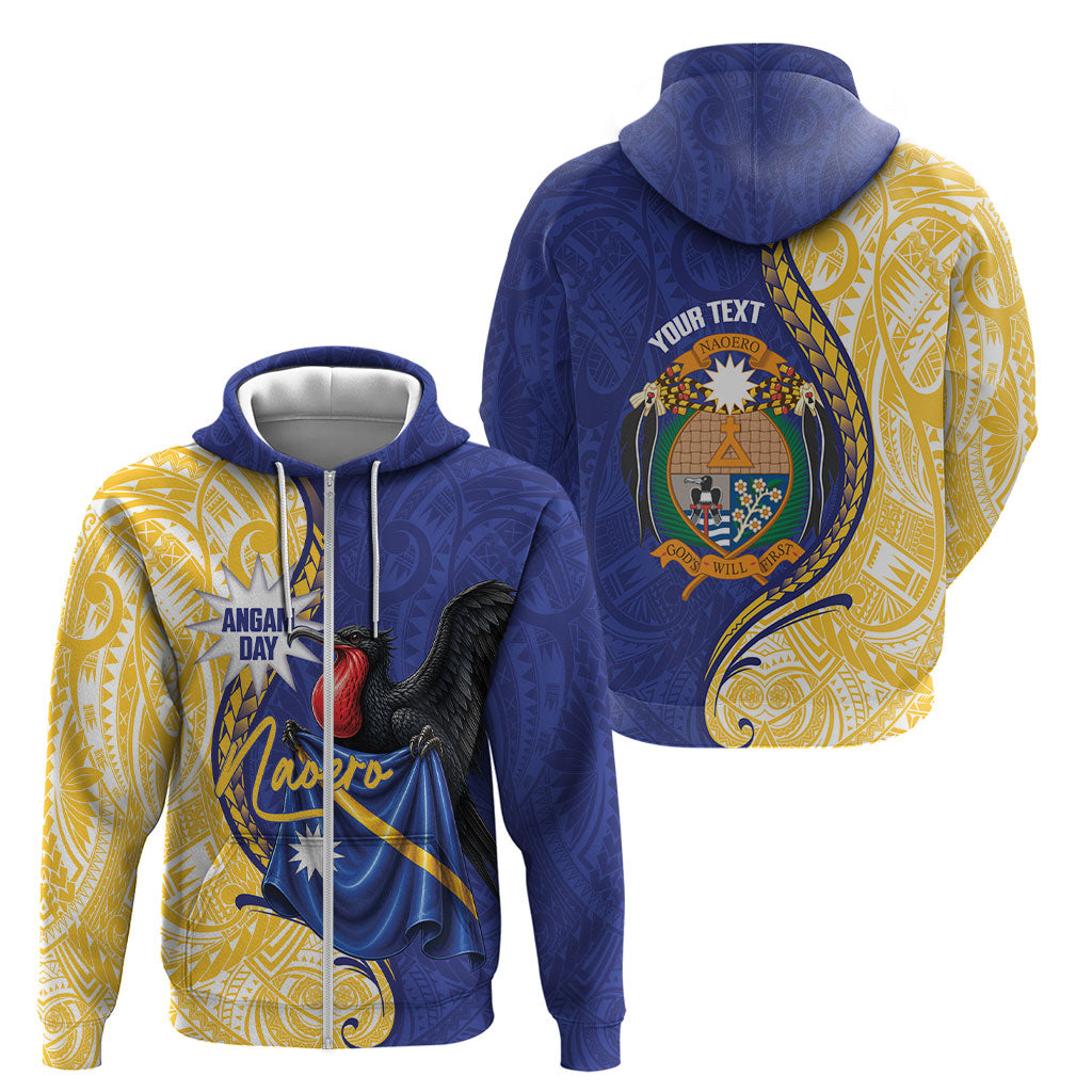 Personalised Nauru Angam Day Zip Hoodie Naoero Frigatebird With Flag Proud