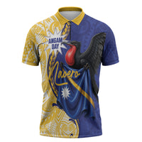 Personalised Nauru Angam Day Zipper Polo Shirt Naoero Frigatebird With Flag Proud