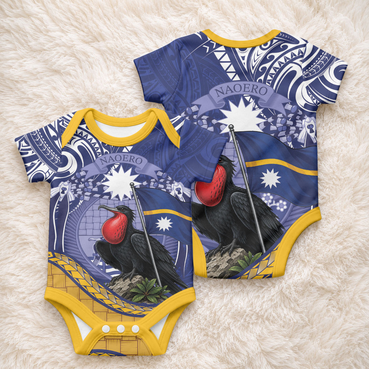 Magnificent Frigatebird Nauru Baby Onesie Pandanus Weaving Polynesian Pattern